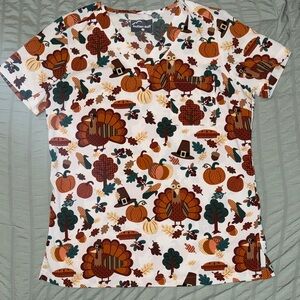 Festive Turkey Print Women's Scrub Top